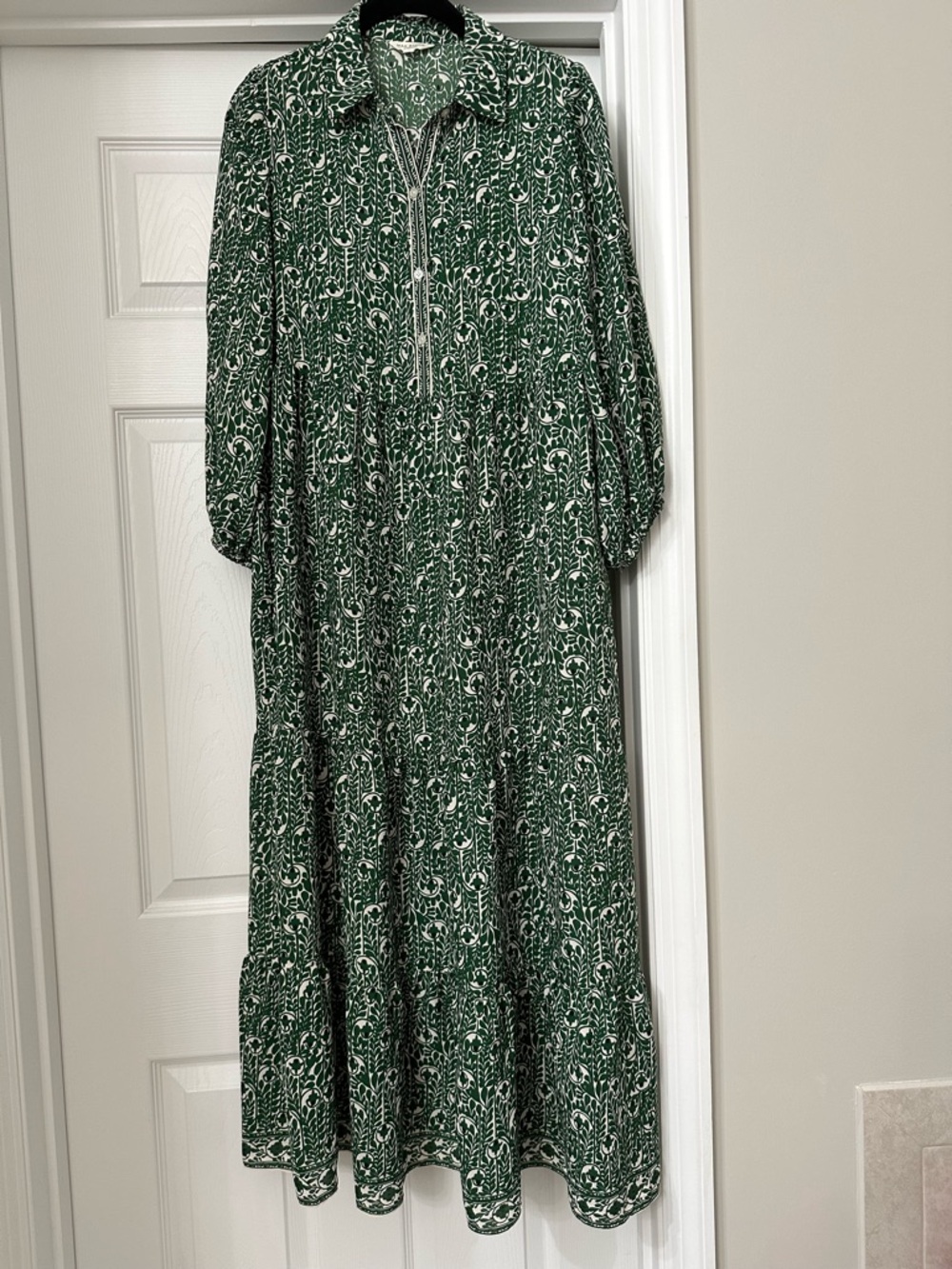 Max Studio Green Printed Maxi Shirt Dress